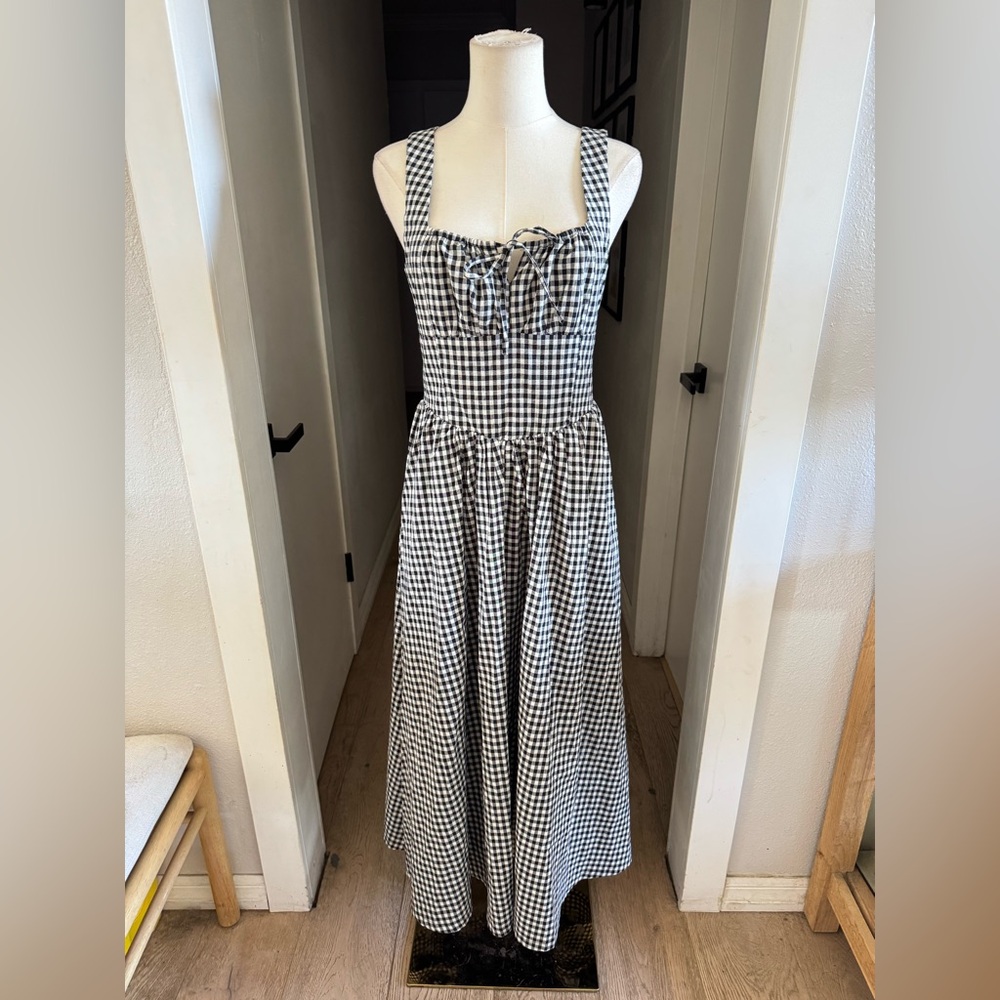 Avec Les Filles Gingham Ruched Midi Dress Sz 8 NWT - Picture 4 of 11